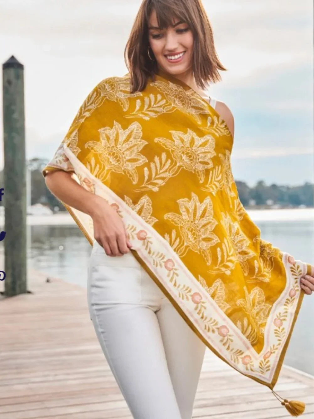 Spartina 449 Topper Calm Waters Cape-like Scarf Linen Blend Floral NWT